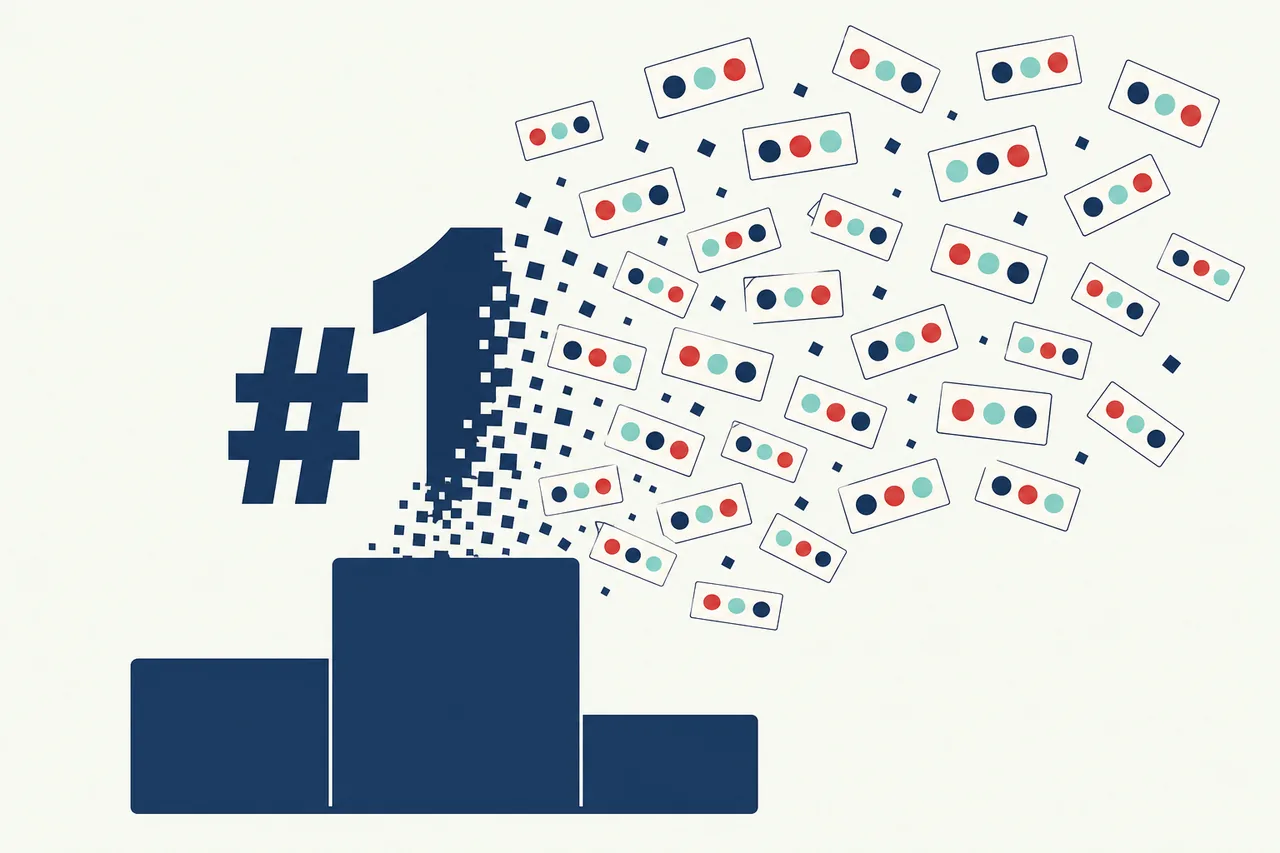 Number one podium breaking into shuffled answer cards, no single AI rank